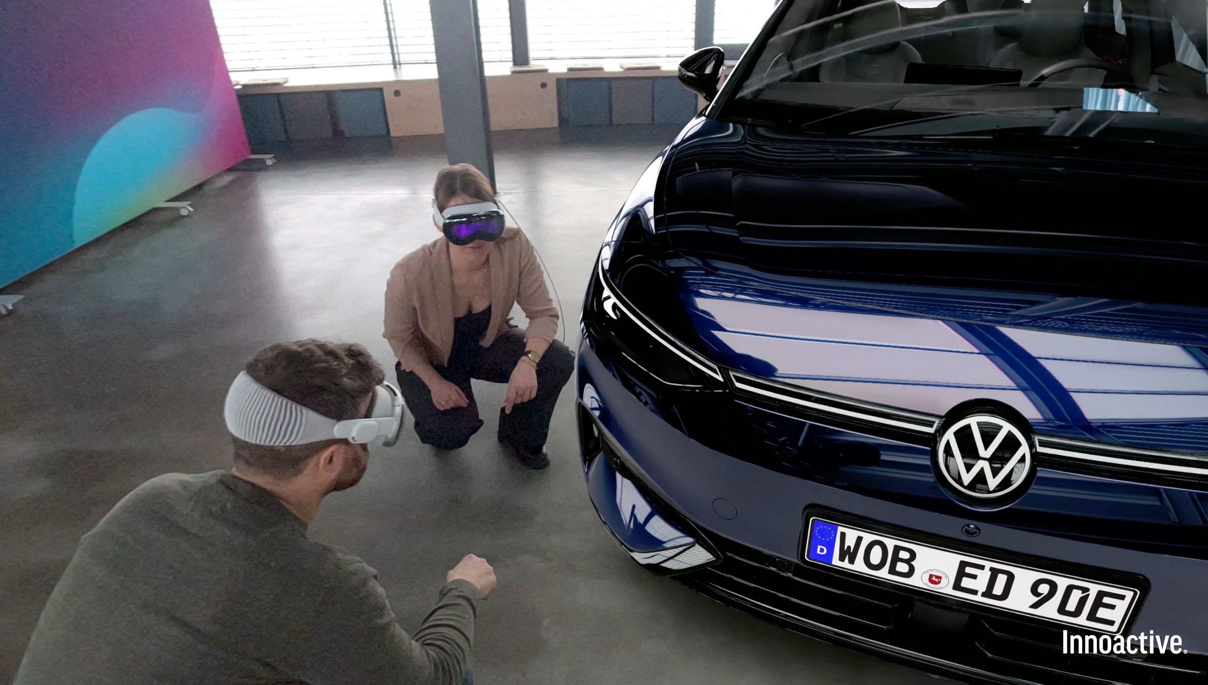 Volkswagen car model seamlessly streamed to the Apple Vision Pro using Innoactive XR Streaming, enabling photorealistic design reviews and immersive collaboration